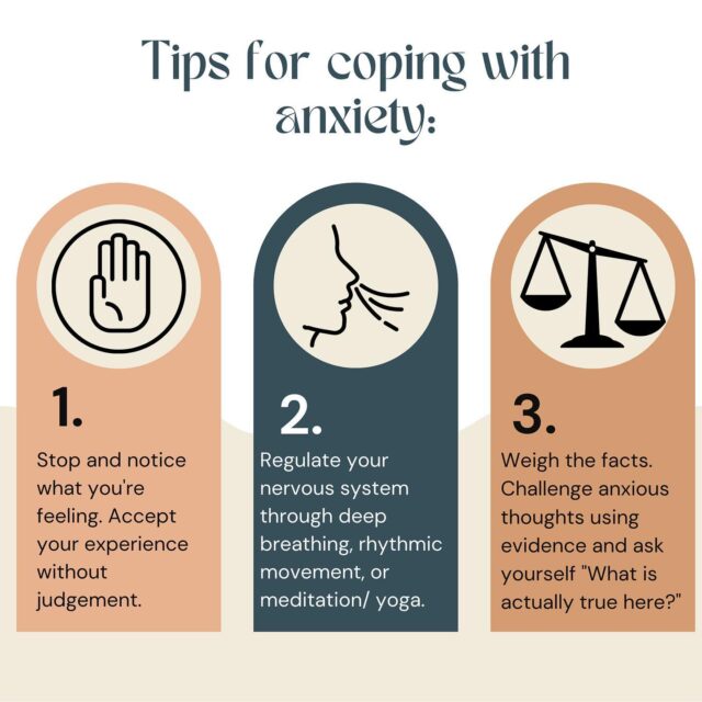 Tips for coping with anxiety as we start a new week. Reminder to take care of yourself and honor your feelings. #knoxvillementalhealth #mentalhealth #tennesseecounseling #knoxtherapycenter #knoxvillecounseling #therapy